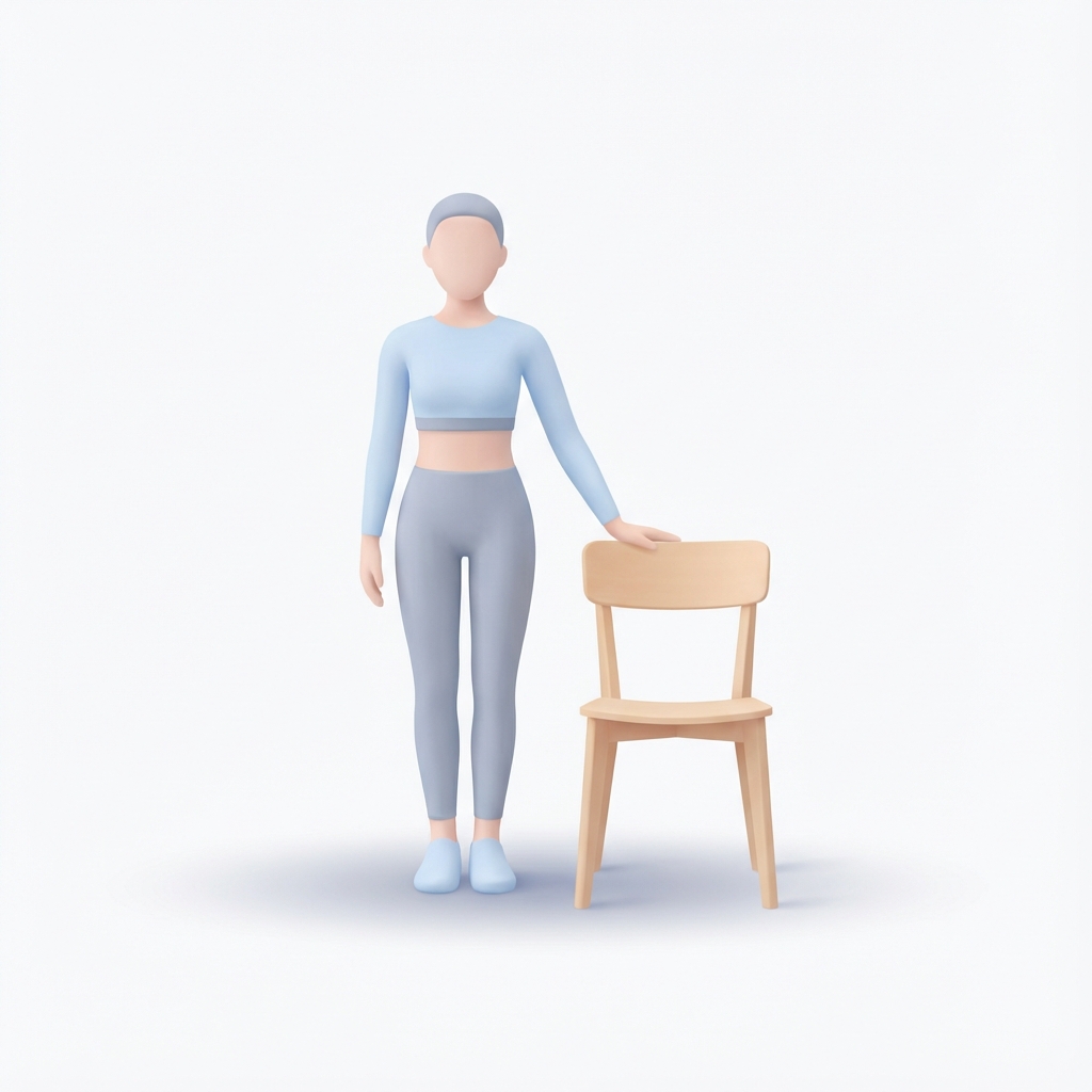 Step 1: Stand tall near a chair with feet together