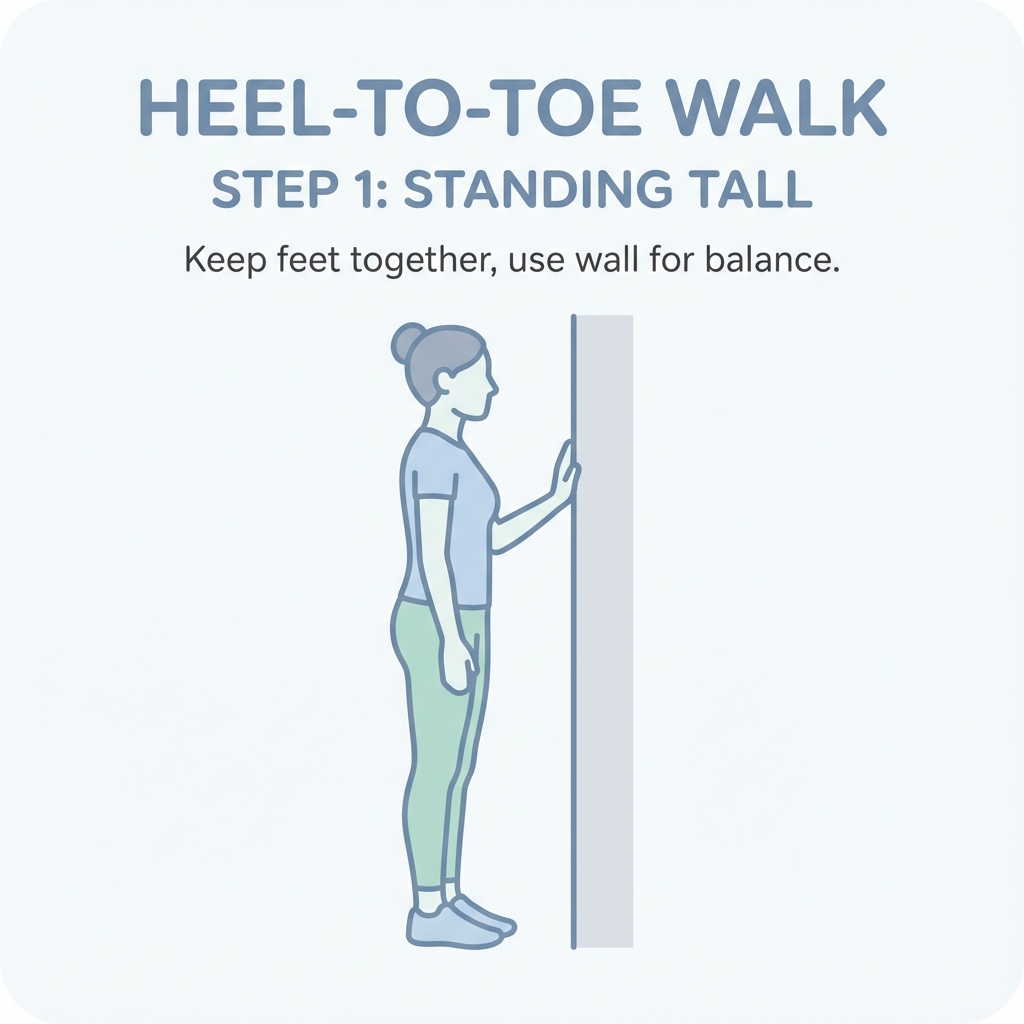 Step 1: Stand near a wall or sturdy furniture for support if needed.